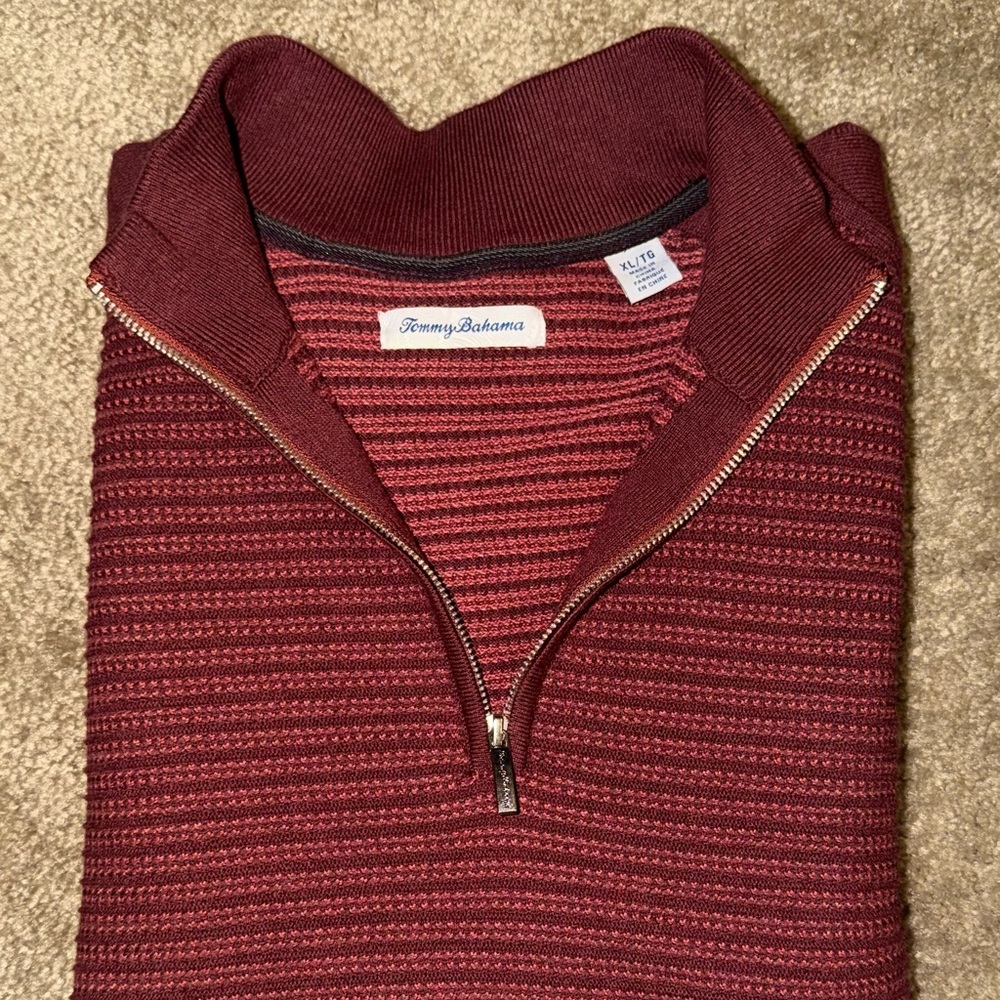 Tommy Bahama Men's Maroon Zip-Up Sweater